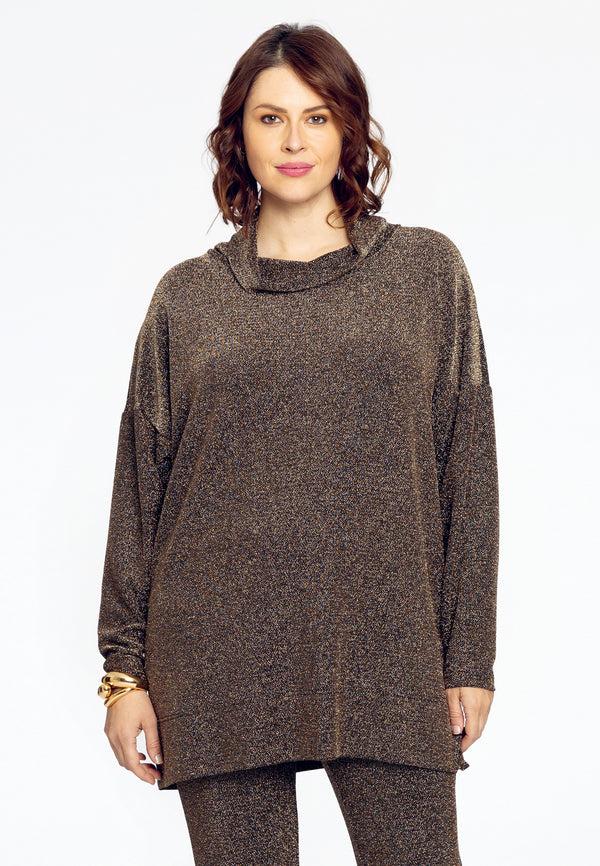 yoek Trui met turtle neck LUREX - Goud