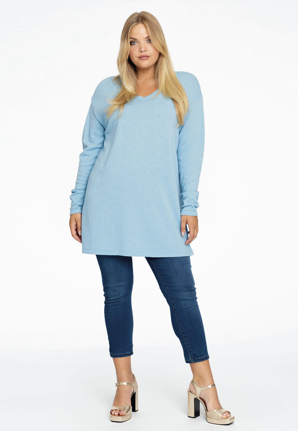 Yoek Trui Met V-hals Cashmere - Light Blue