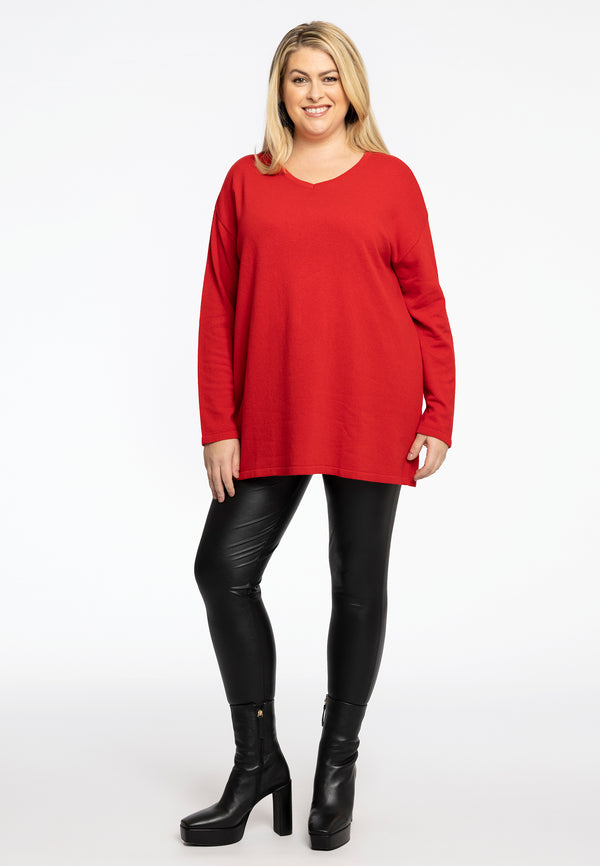 Yoek Trui Met V-hals Cashmere - Light Red