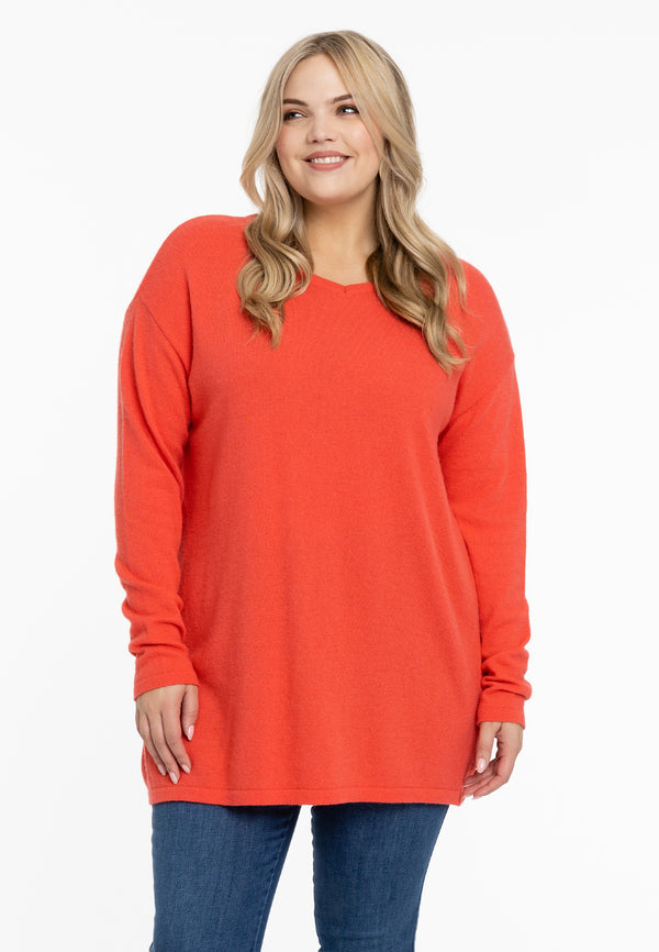yoek Trui met V-hals cashmere - Oranje
