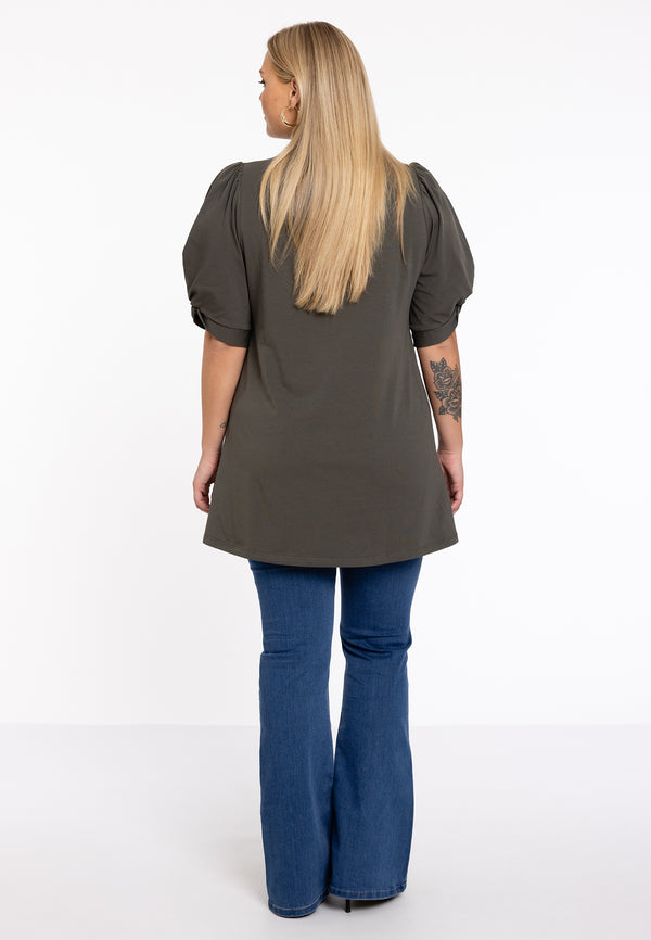 Yoek Tuniek Flare Met Pofmouwen COTTON - Lichtgroen