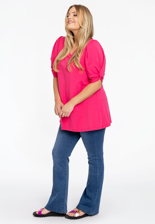 Yoek Tuniek Flare Met Pofmouwen COTTON - Roze