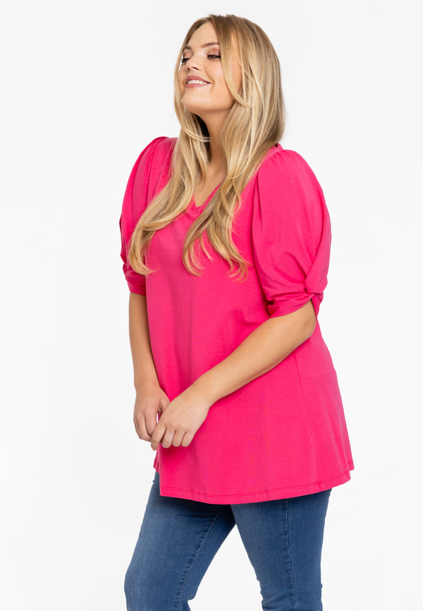 yoek Tuniek flare met pofmouwen COTTON - Roze