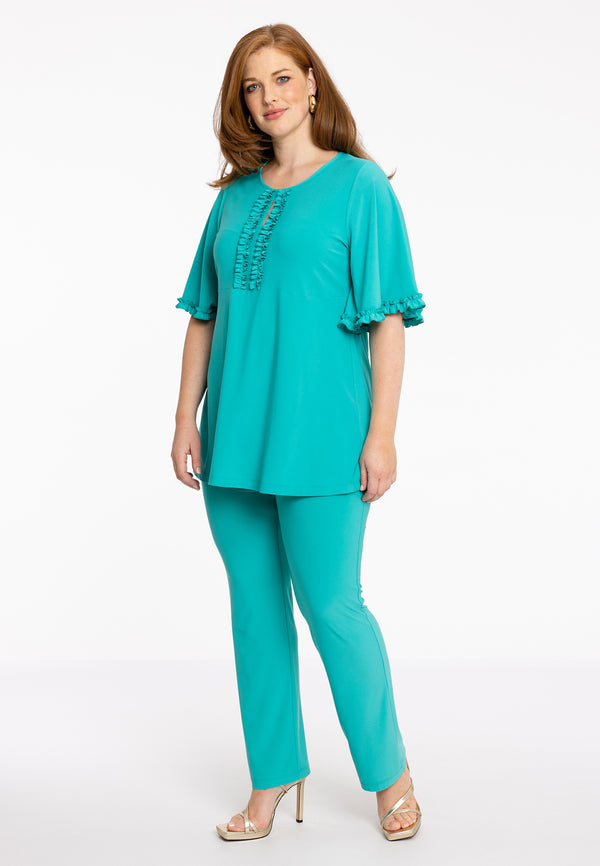 Yoek Tuniek Flare Met Ruches DOLCE - Turquoise