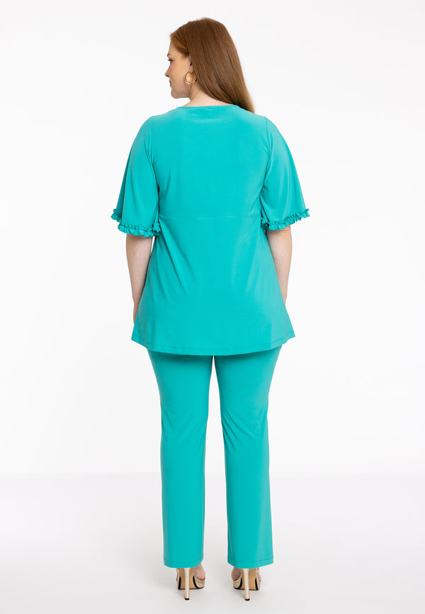 Yoek Tuniek Flare Met Ruches DOLCE - Turquoise