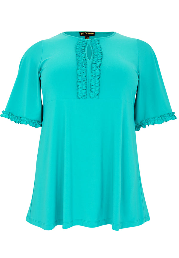 Yoek Tuniek Flare Met Ruches DOLCE - Turquoise
