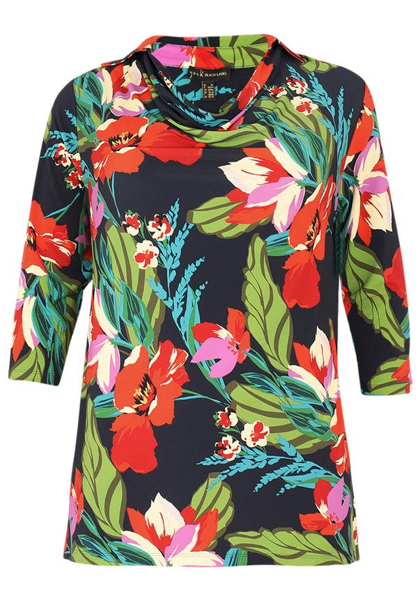 Yoek Tuniek Flare Met Watervalhals JANICE - Blauw