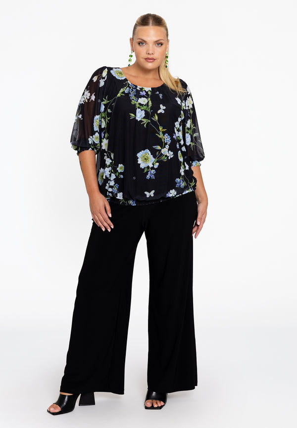 Yoek Tuniek Gesmokte Manchetten BLUETT - Zwart