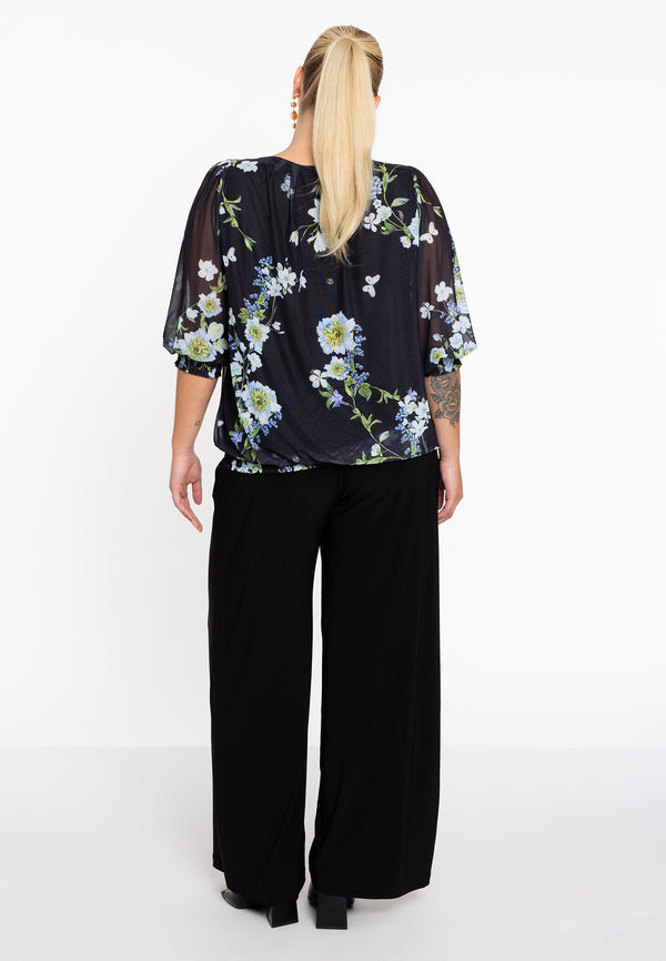 Yoek Tuniek Gesmokte Manchetten BLUETT - Zwart