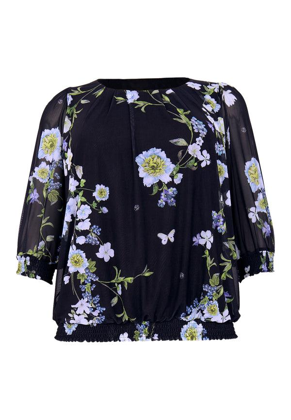 Yoek Tuniek Gesmokte Manchetten BLUETT - Zwart