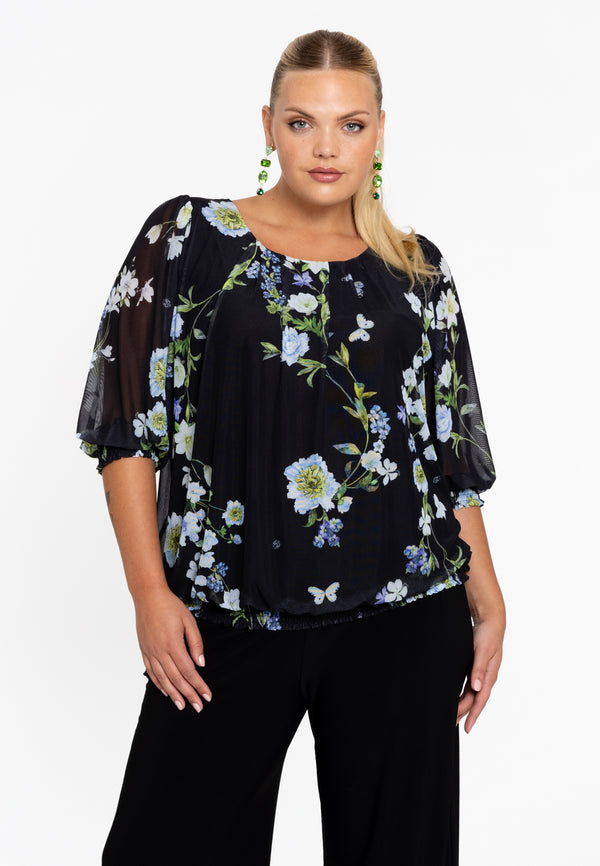 yoek Tuniek gesmokte manchetten BLUETT - Zwart