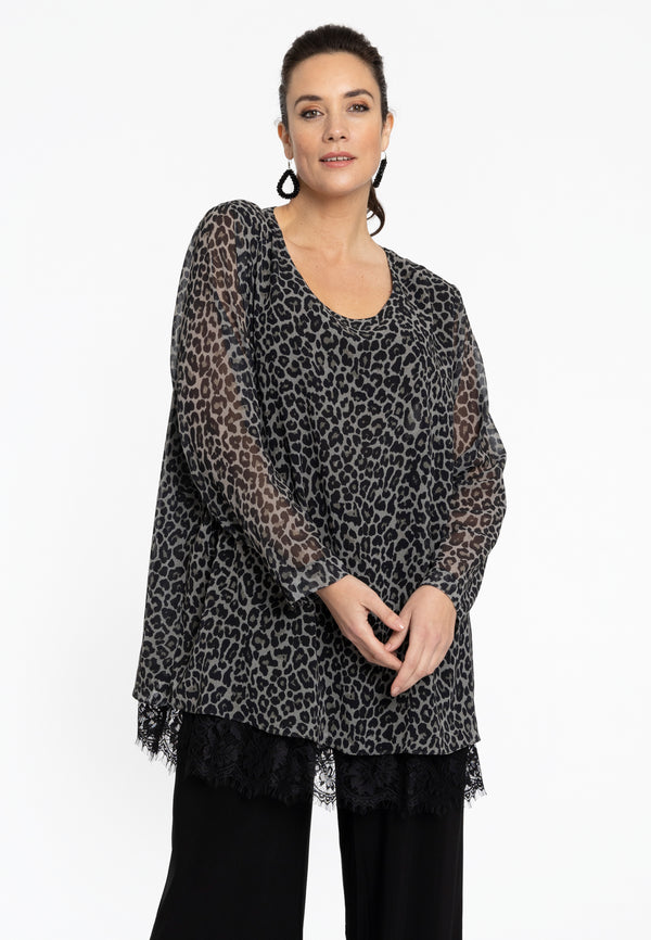 yoek Tuniek met kant LEONA - Grijs