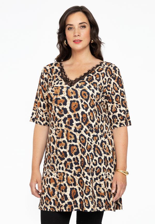 yoek Tuniek met kant LEOPARD - light brown