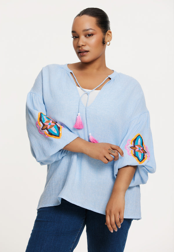 yoek Tuniek met pailletten CHAMBRAY - light blue