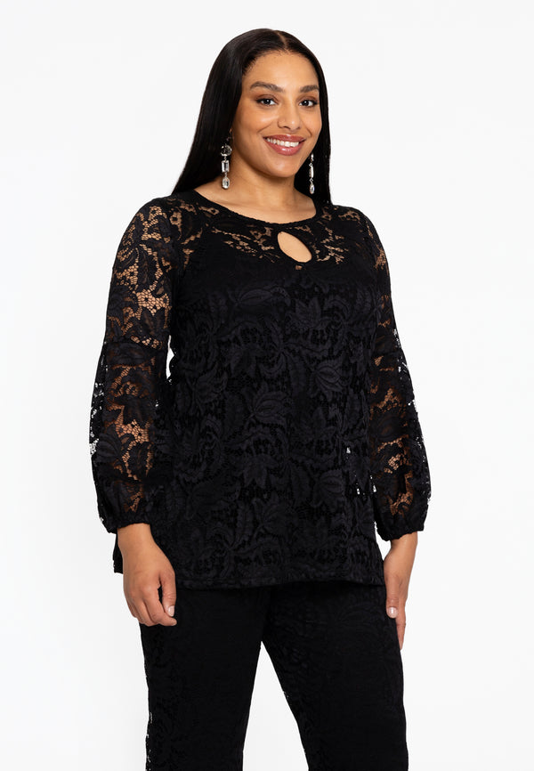 yoek Tuniek met pofmouw LACE - Zwart