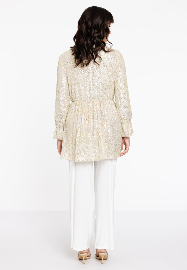 Yoek Tuniek V-hals PAILLETE - Ecru