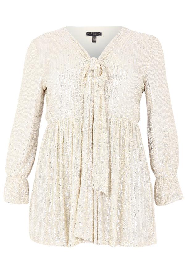 Yoek Tuniek V-hals PAILLETE - Ecru