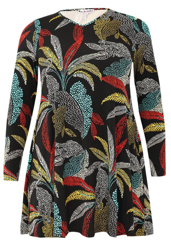 Yoek Tuniek Wide Bottom V-neck PALM LEO - Zwart