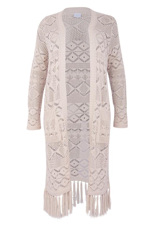 Yoek Vest Lang Gebreid - Light Brown