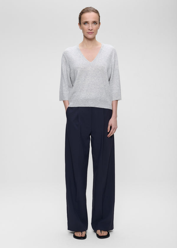 zenggi CASHMERE BLEND DEEP V-TOP LIGHT GREY MELANGE