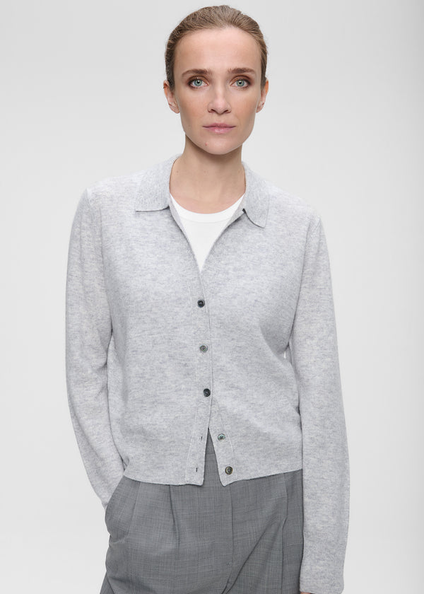 zenggi CASHMERE BLEND POLO CARDIGAN LIGHT GREY MELANGE