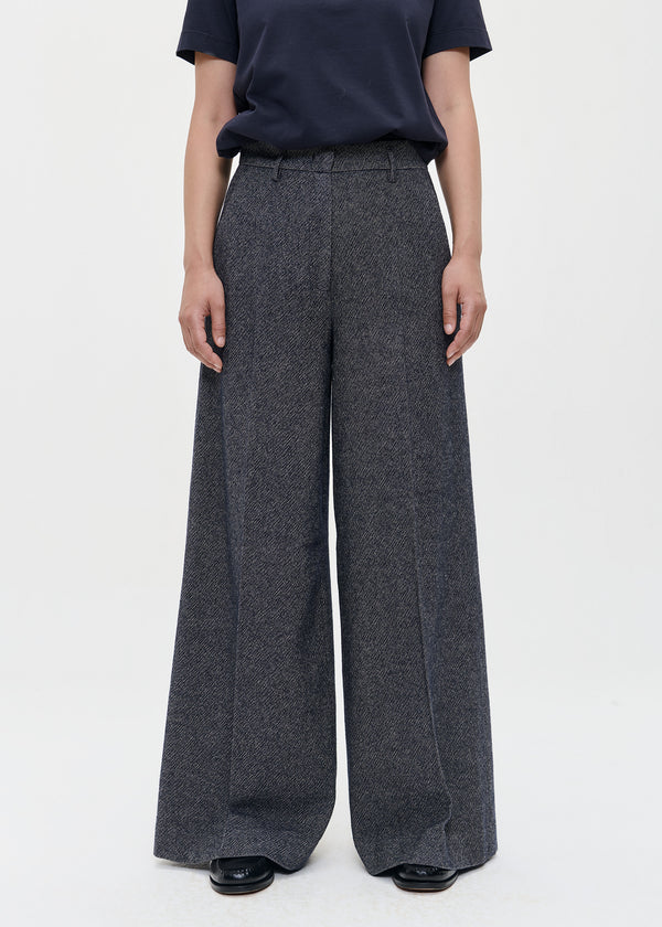 zenggi COTTON WOOL MIX WIDE LEG PANTS | MIDNIGHT BLUE