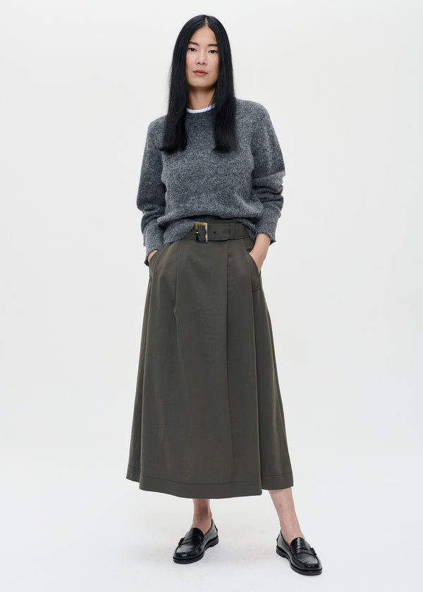 zenggi JAPANESE CRÊPE PLEATED SHAWN SKIRT GREEN KELP