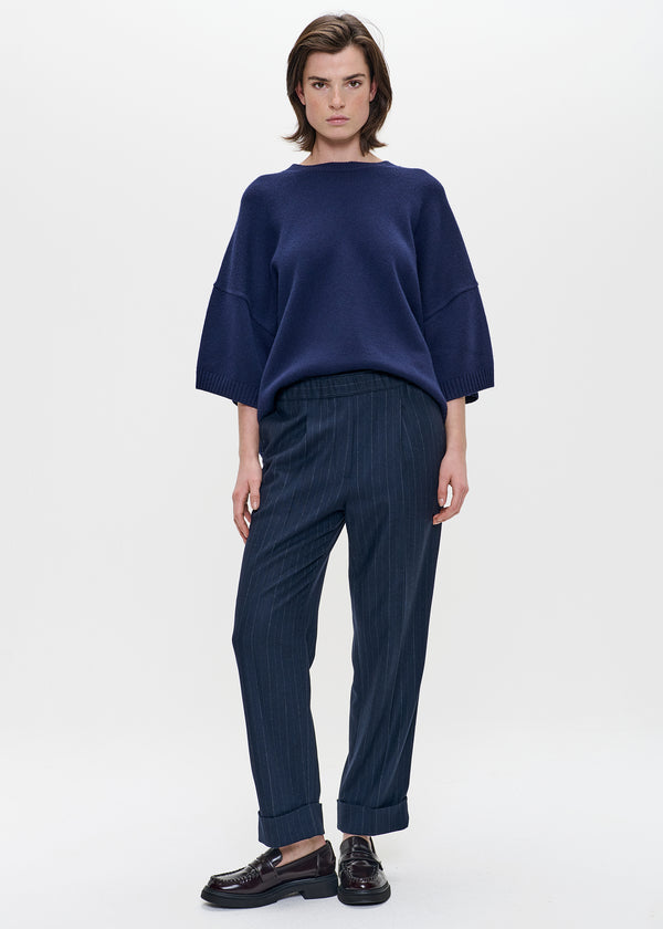 zenggi PIN STRIPE SEATTLE TURN-UP PANTS MIDNIGHT BLUE