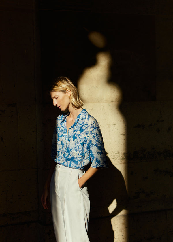 zenggi BOXY PRINTED SHIRT WATER BLUE