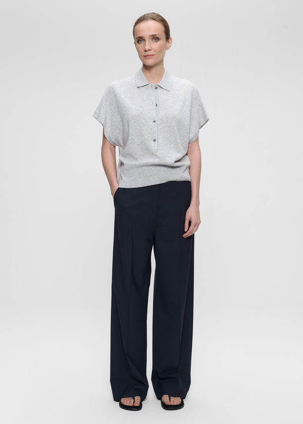 zenggi CASHMERE BLEND POLO TOP LIGHT GREY MELANGE