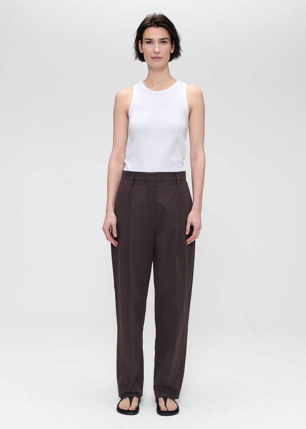 zenggi COTTON LINEN DAVIS PANTS DEEP BROWN