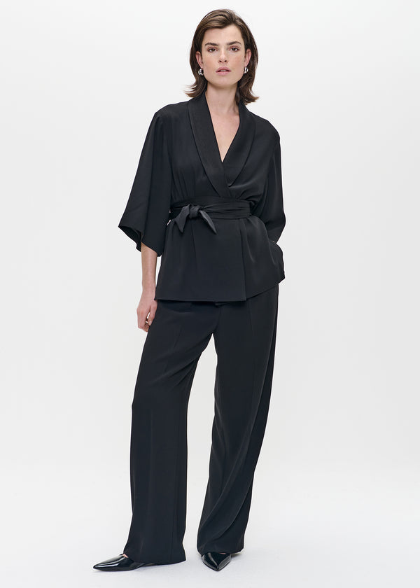zenggi CREPE SATIN KIMONO JACKET BLACK