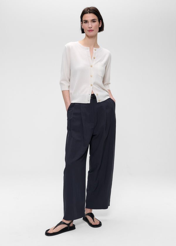 zenggi FINE LINEN VISCOSE CROPPED JADE PANTS SLATE