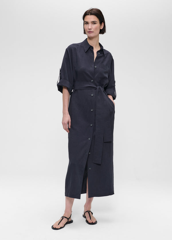 zenggi FINE LINEN VISCOSE SHIRT DRESS SLATE