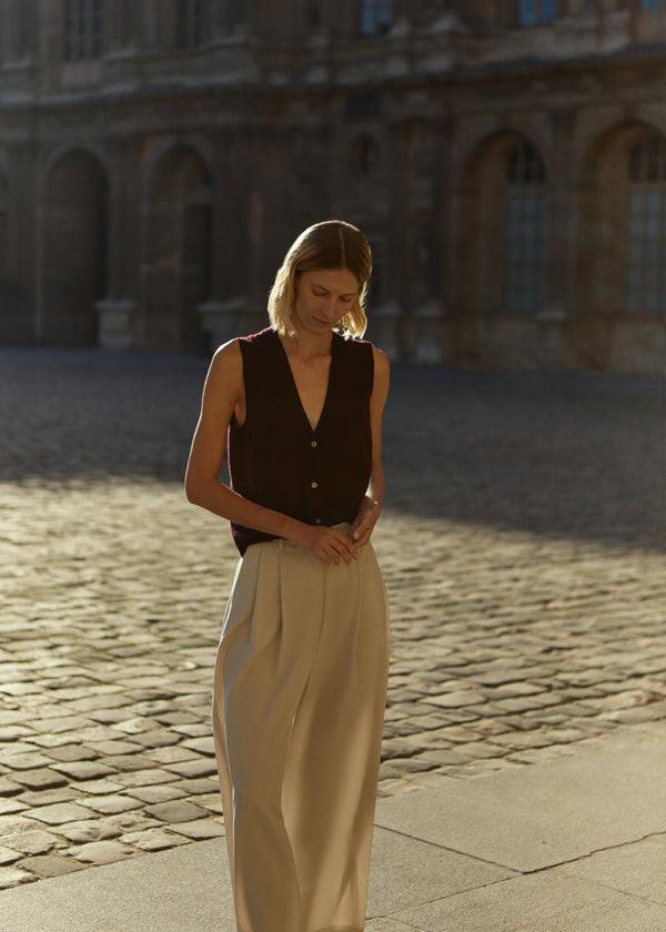 zenggi JAPANESE CRÊPE PLEATED JADE PANTS CHALK