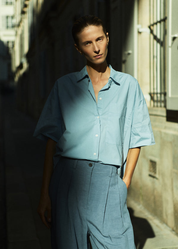 zenggi PAPER COTTON BOXY SHIRT AIR BLUE