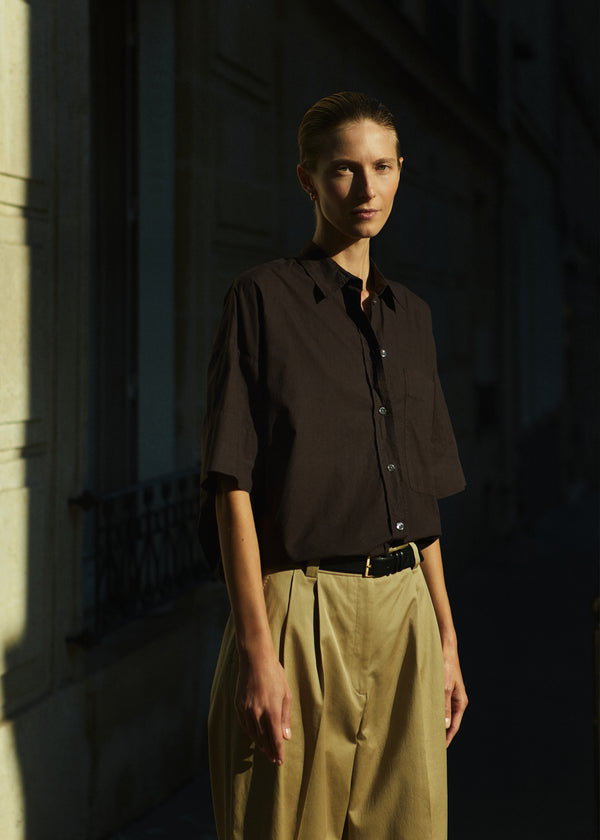 zenggi PAPER COTTON BOXY SHIRT DEEP BROWN