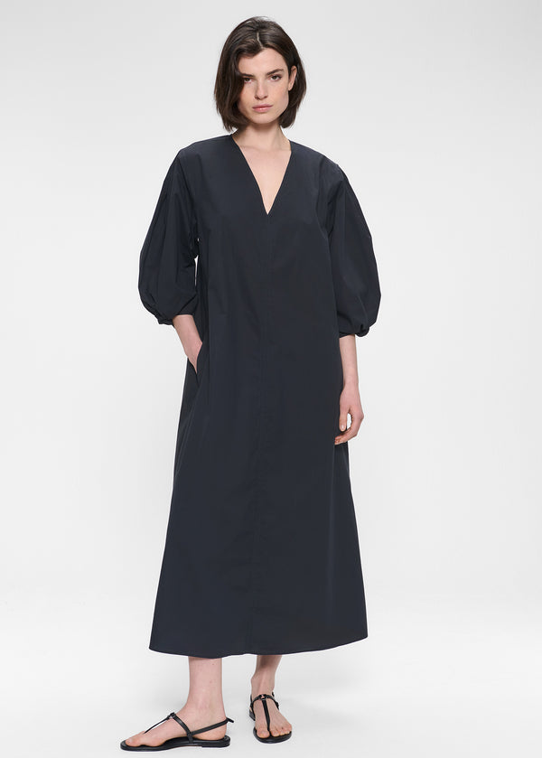 zenggi PAPER COTTON V-NECK DRESS BLACK
