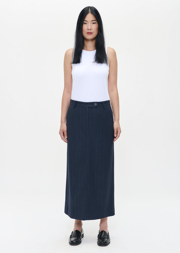 zenggi PIN STRIPE STRAIGHT SKIRT MIDNIGHT BLUE