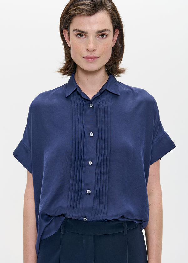 zenggi PLEATED TECHNOSILK SHIRT INK BLUE