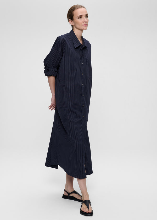 zenggi POPLIN PINSTRIPE SHIRT DRESS MIDNIGHT BLUE
