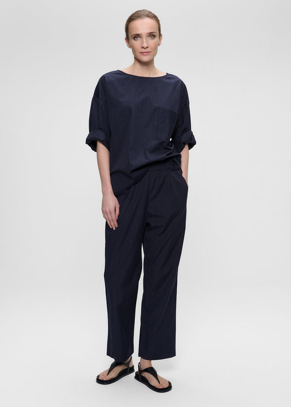 zenggi POPLIN PINSTRIPE SYDNEY PANTS MIDNIGHT BLUE