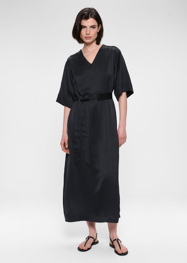 zenggi SATIN V-NECK DRESS BLACK