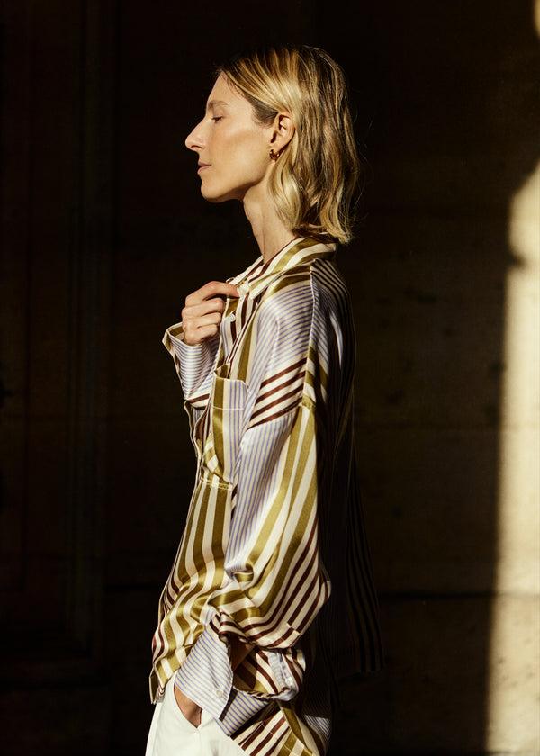 zenggi SILK STRIPE OVERSIZED SHIRT CREAM