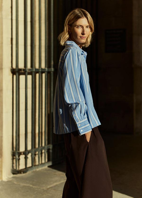 zenggi STRIPED BOXY SHIRT ICE BLUE