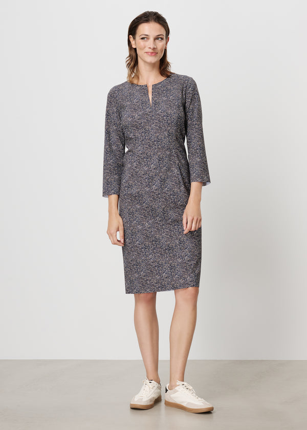 zenggi TWEED PRINT DRESS INK BLUE