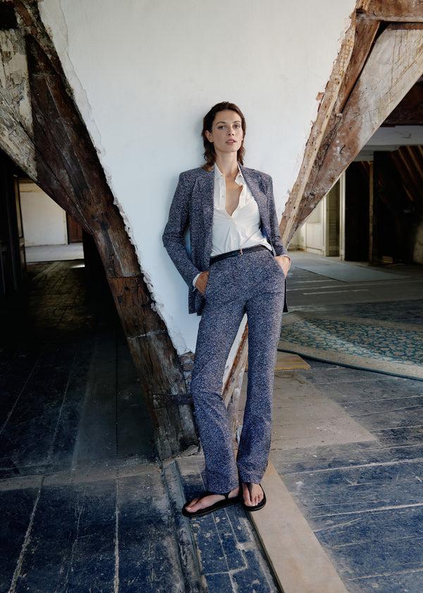 zenggi TWEED PRINT LONG BASIC PANTS INK BLUE