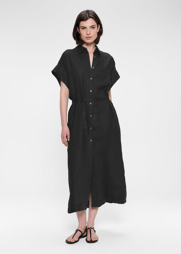 zenggi WASHED LINEN SHIRT DRESS BLACK