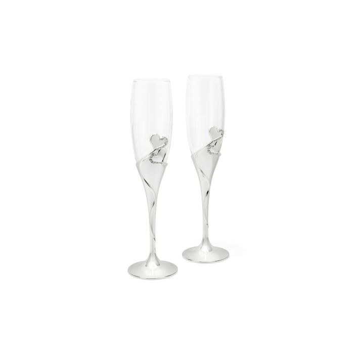 zilverstad Champagneglazen Hart set van 2 zilver kleur