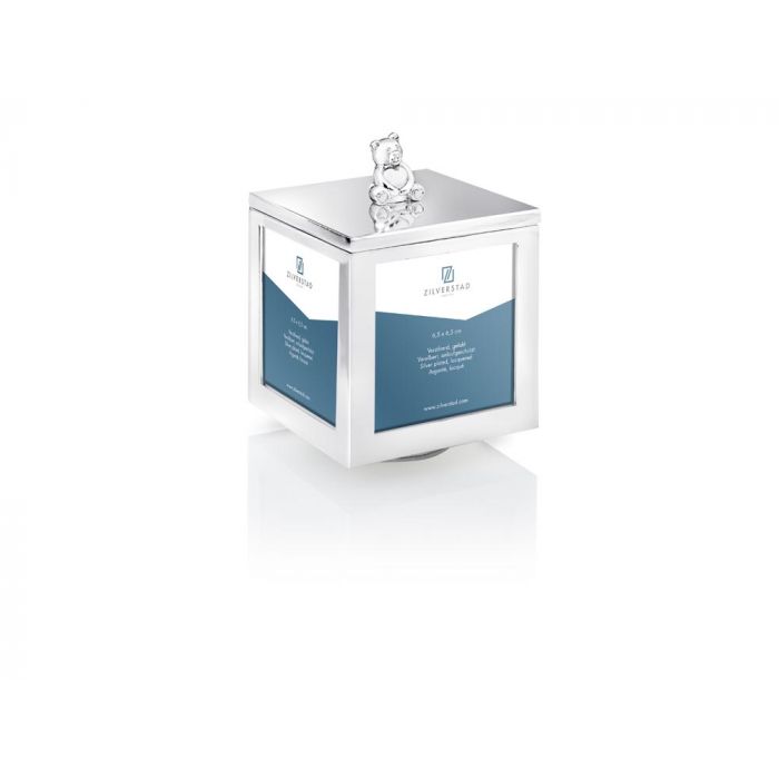 zilverstad Fotodoos Beer met hart met muziek zilver kleur